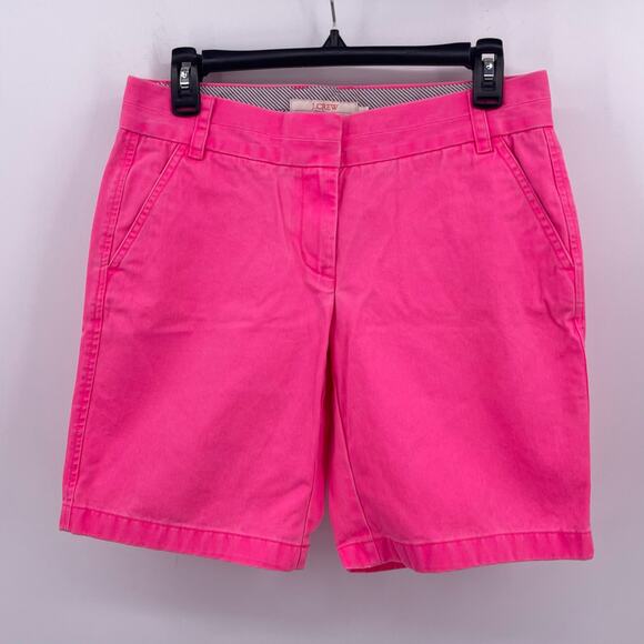 J Crew Sz 4 Pink Chino Shorts Fluorescent Neon Broken In 100% Cotton Summer - Picture 1 of 4
